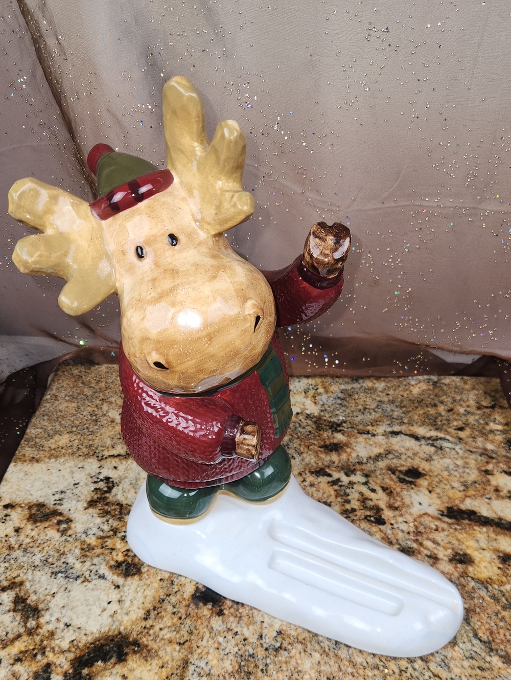 St. Nicholas Square Festive Ceramic Moose in Red, Green, Gold, White
